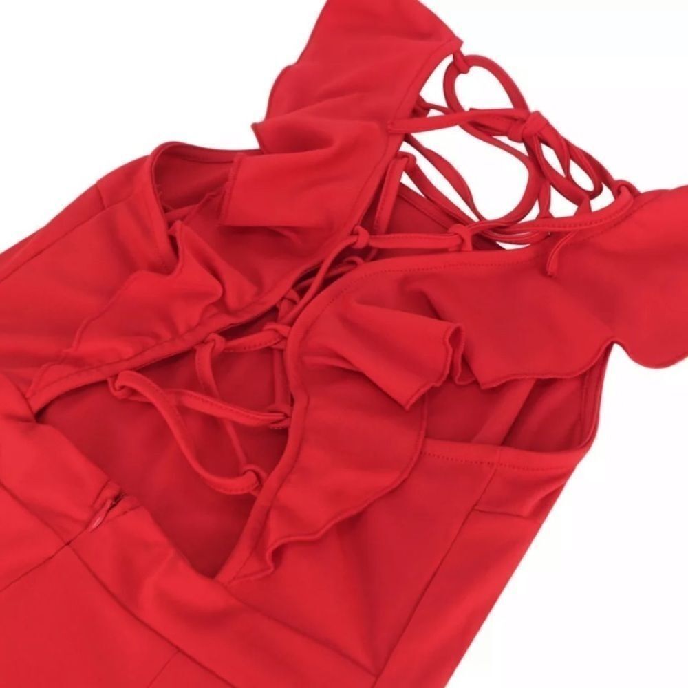 NEW! Red Flutter Sleeve Open Back Lace-Up Cocktai… - image 7